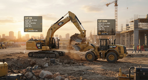 Excavator and wheel loader working at a construction site