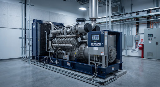 Industrial diesel generator in a modern facility