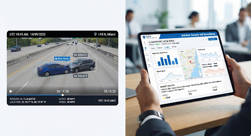 Digital insurance claim process showing video evidence and data analytics